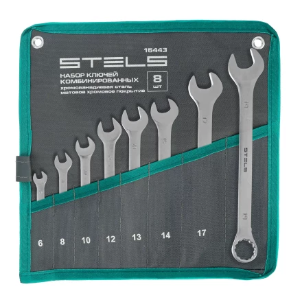 Набор ключей комбинированных Stels 6-19 мм, 8 шт., CrV, матовый хром 15443 купить в Муравленко
