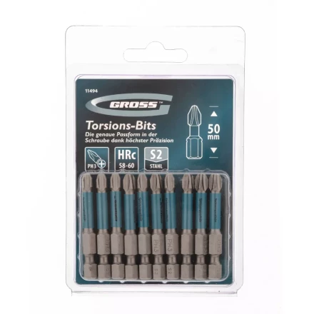 Набор бит торсионных PH3x50 мм для ударных шуруповертов 10 шт. Gross 11494 купить в Муравленко