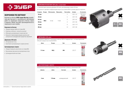 ЗУБР 50 мм, SDS - Plus, 6Т, коронка по бетону с оснасткой (29211-50) купить в Муравленко