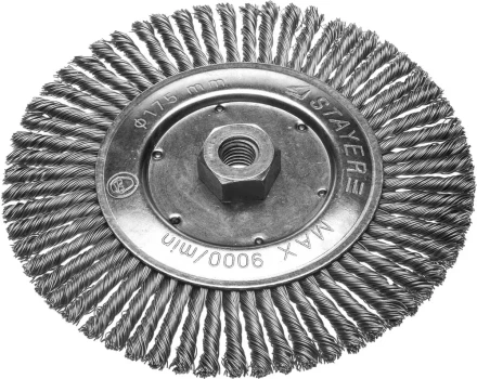 ЗУБР &quot;ПРОФЕССИОНАЛ&quot;. Щетка дисковая для УШМ, плетеные пучки стальной проволоки 0,5мм, 175ммхМ14 35192-175_z02 купить в Муравленко