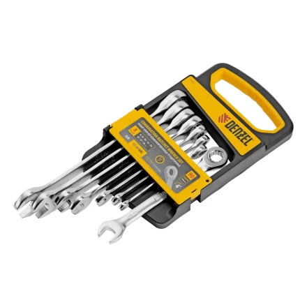 Набор ключей комбинированных трещоточных 6-19 мм, 8 шт., CrV, матовый хром// Denzel 14721 купить в Муравленко