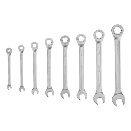 Набор ключей комбинированных трещоточных 6-19 мм, 8 шт., CrV, матовый хром// Denzel 14721 купить в Муравленко