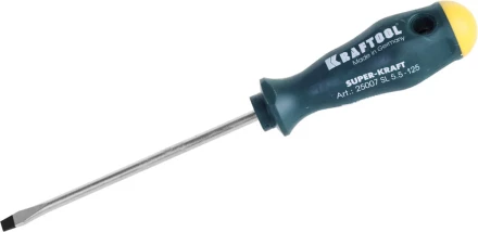 Отвертка KRAFTOOL, Cr-Mo-V закалённый стержень, двухкомпонентная противоскользящ рукоятка, SL 5,5x1,0x125мм 25007-5.5-125 купить в Муравленко
