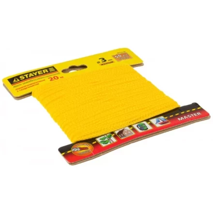 Шнур STAYER &quot;MASTER&quot; хозяйственно-бытовой, полипропиленовый, вязанный, с сердечником, желтый, d 3, 20м 50414-03-020 купить в Муравленко