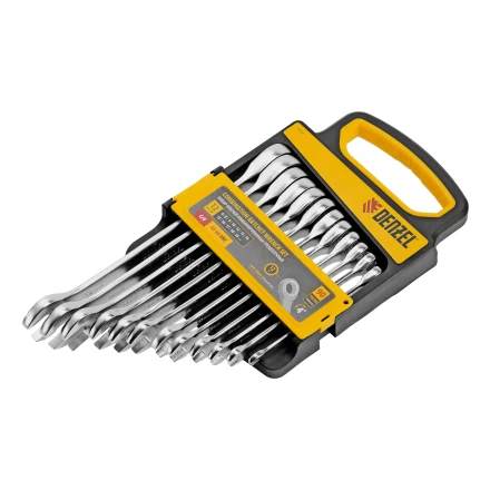 Набор ключей комбинированных трещоточных 6-19 мм, 12 шт., CrV, матовый хром// Denzel 14722 купить в Муравленко