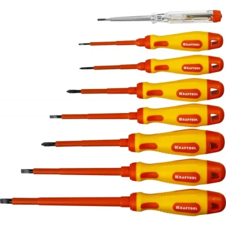Набор высоковольтных отверток &quot;Х-Drive ELECTRO&quot;, SL: 2,5, 4; 5,5; 6,5, PH: № 0, 1, 2, пробник, до 1000В, KRAFTOOL 250088-H8 купить в Муравленко