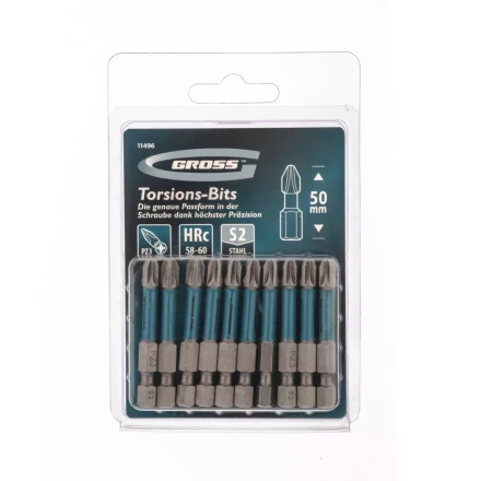 Набор бит торсионных PZ3x50 мм для ударных шуруповертов 10 шт. Gross 11496 купить в Муравленко