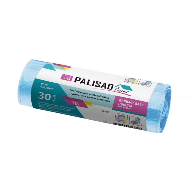 Пакеты для мусора 30 л x 30 шт. голубые, Home Palisad 927045 купить в Муравленко