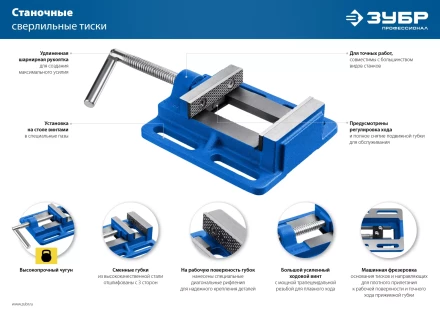 ЗУБР 75 мм, станочные сверлильные тиски, Профессионал (32721-75) купить в Муравленко