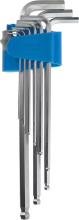 Набор ключей имбусовых ЗУБР &quot;ЭКСПЕРТ&quot;  длинные с шариком,Cr-Mo,сатинир покрытие,эргоном держатель,HEX 1,5 - 10 мм,9шт 27466-H9 купить в Муравленко