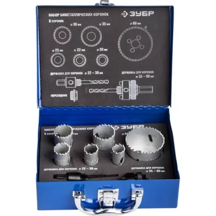 Набор ЗУБР &quot;ЭКСПЕРТ&quot;: Коронки  биметаллические, глубина сверления до 38мм, d 20,22,25,30,35,60мм 29531-H6-1 купить в Муравленко
