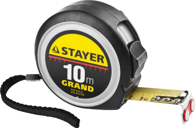 Рулетка STAYER GRAND, корпус с противоскользящим напылением, упрочненное полотно, 10м/25мм 552180 купить в Муравленко