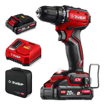 ЗУБР 20 В, 45 Нм, 2 АКБ LMS (2 Ач), бесщеточная дрель-шуруповерт, сумка (ДБ-45-22) купить в Муравленко