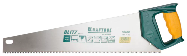 Ножовка по дереву (пила) KRAFTOOL BLITZ 450 мм, 7/8 TPI, быстрый рез поперек волокон, зубья - «S» : прямые 15005-45 купить в Муравленко