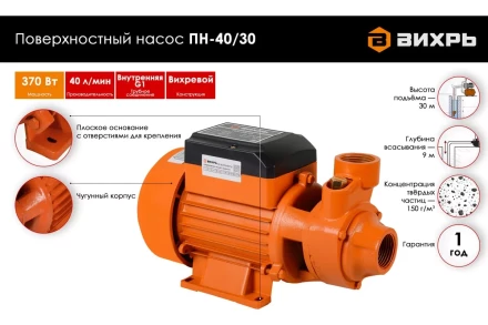 Поверхностный насос Вихрь ПН-40/30 68/4/11 купить в Муравленко