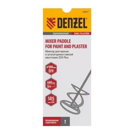 Миксер для красок и штукатурных смесей Denzel, 60 х 400 мм, оцинкованный, шестигранный хвостовик 8 мм, 848437 купить в Муравленко