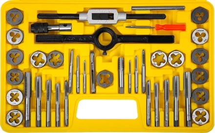 Набор метчиков и плашек STAYER &quot;MASTER&quot;, плашки 17шт, метчики 17шт, метчикодерж. 2шт, плашкодерж. 1шт, резьбомер 1шт, отвертка 1шт, 40 предметов 2805-H40_z01 купить в Муравленко