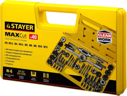 Набор метчиков и плашек STAYER &quot;MASTER&quot;, плашки 17шт, метчики 17шт, метчикодерж. 2шт, плашкодерж. 1шт, резьбомер 1шт, отвертка 1шт, 40 предметов 2805-H40_z01 купить в Муравленко