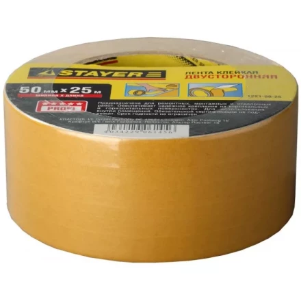 Двухсторонняя клейкая лента на полипропиленовой основе, STAYER 1221-50-25, 50мм х 25м 1221-50-25 купить в Муравленко