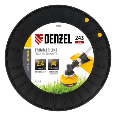 Леска для триммера витой квадрат, 2,4мм х 243м, на DIN катушке FLEX CORD// Denzel 96298 купить в Муравленко
