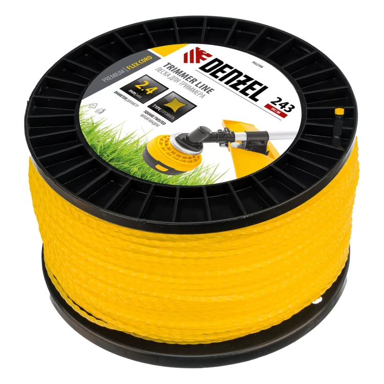 Леска для триммера витой квадрат, 2,4мм х 243м, на DIN катушке FLEX CORD// Denzel 96298 купить в Муравленко
