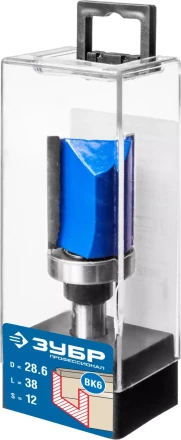 ЗУБР 28.6 x 38 мм, хвостовик 12 мм, фреза пазовая прямая с верхним подшипником, Профессионал (28756-28.6-38-12) купить в Муравленко