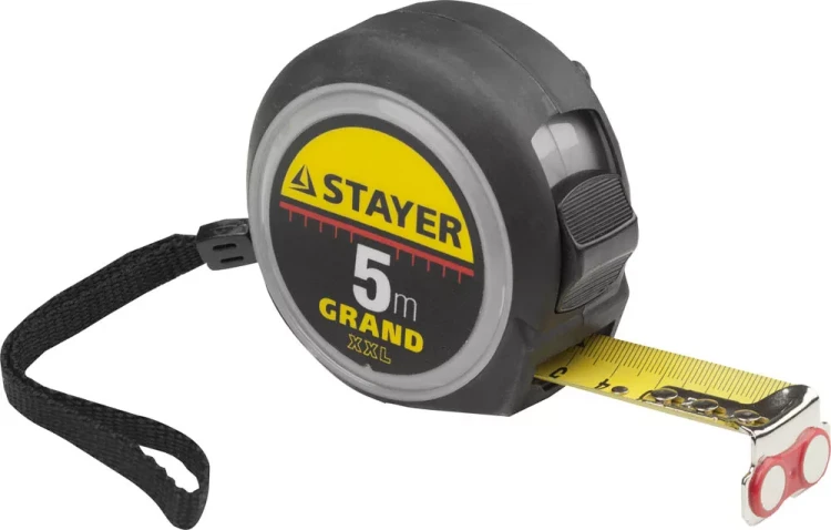 Рулетка STAYER GRAND, корпус с противоскользящим напылением, упрочненное полотно, 5м/25мм 552027 купить в Муравленко