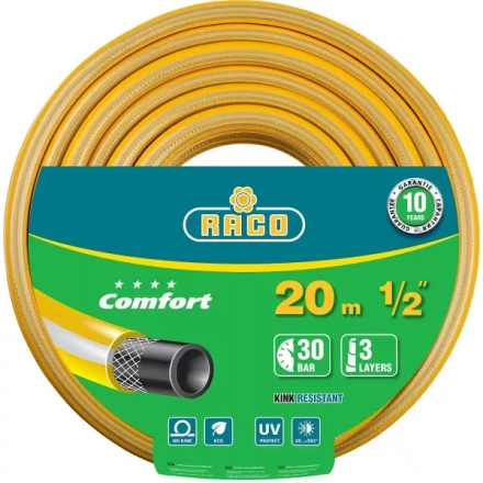 Шланг RACO &quot;COMFORT&quot; поливочный, 30атм., армированный, 3-х слойный, 1/2&quot;х20м 40303-1/2-20 купить в Муравленко