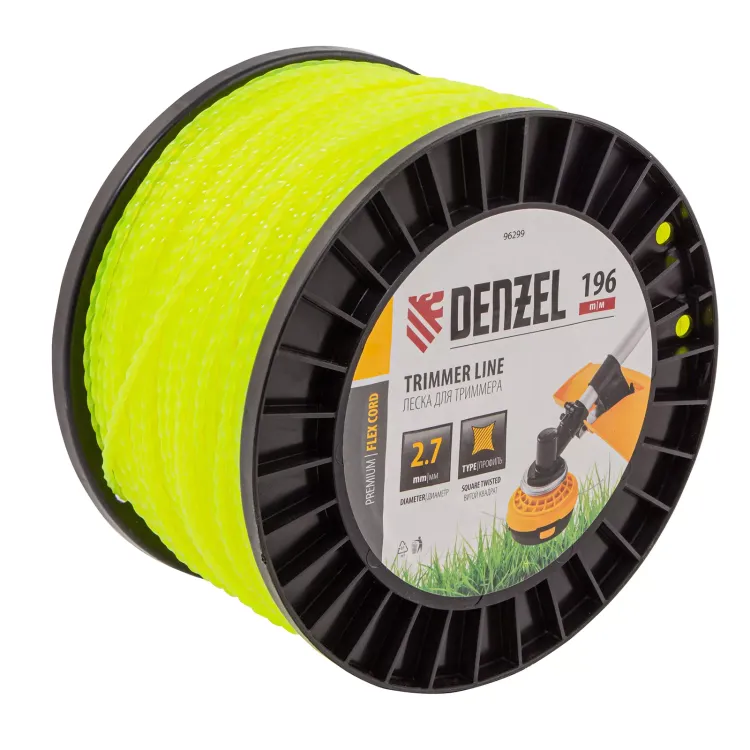 Леска для триммера витой квадрат, 2,7мм х 196м, на DIN катушке FLEX CORD// Denzel 96299 купить в Муравленко