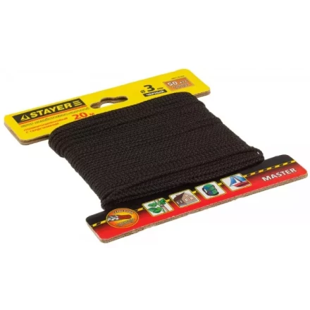 Шнур STAYER &quot;MASTER&quot; хозяйственно-бытовой, полипропиленовый, вязанный, с сердечником, черный, d 3, 20м 50411-03-020 купить в Муравленко