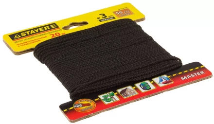 Шнур STAYER &quot;MASTER&quot; хозяйственно-бытовой, полипропиленовый, вязанный, с сердечником, черный, d 3, 20м 50411-03-020 купить в Муравленко