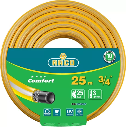 Шланг RACO &quot;COMFORT&quot; поливочный, 30атм., армированный, 3-х слойный, 3/4&quot;х25м 40303-3/4-25 купить в Муравленко