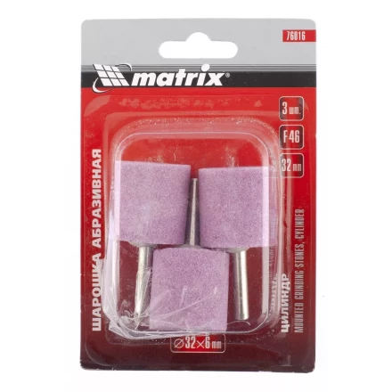 Шарошка абразивная цилиндр 32x32x6 F46 3 штук MATRIX 76016 купить в Муравленко