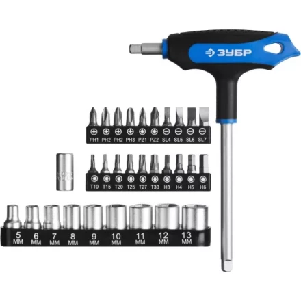 Набор ЗУБР &quot;ЭКСПЕРТ&quot;: Отвертки, битодержатель с Т-образной двухкомпонентной рукояткой, Cr-V, 31 предмет 25236-H30_z01 купить в Муравленко