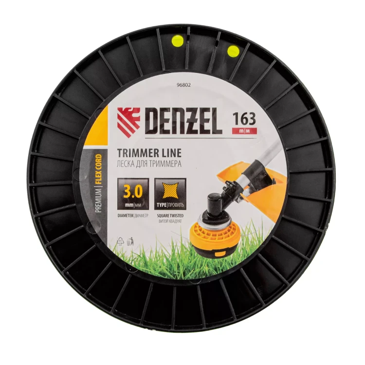 Леска для триммера витой квадрат, 3,0мм х 163м, на DIN катушке FLEX CORD// Denzel 96802 купить в Муравленко