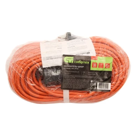 Удлинитель-шнур силовой Сибртех 30 м, 6А, тип УХз6, ПВС, 1 розетка без заземления 95813 купить в Муравленко