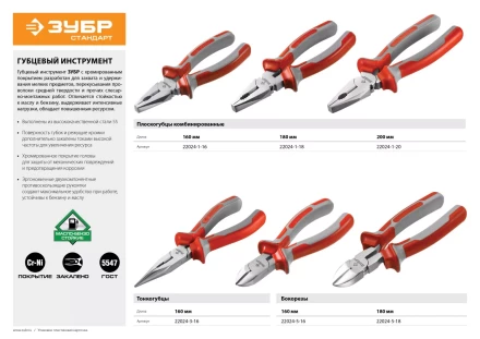 Плоскогубцы комбинированные ЗУБР &quot;СТАНДАРТ&quot;, 180мм 22024-1-18 купить в Муравленко