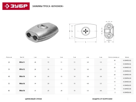Зажим троса ЗУБР &quot;МАСТЕР&quot; &quot;Бочонок&quot;, 6мм, 15 шт 4-304455-06 купить в Муравленко