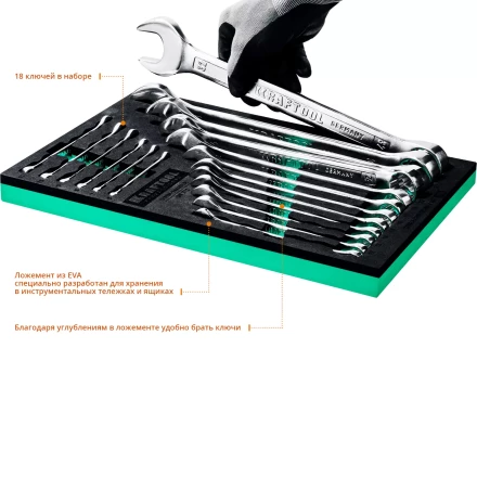 Наборы ключей комбинированных KRAFTOOL, Cr-V, DIN 3110, в EVA-ложементе 27079-H18E купить в Муравленко