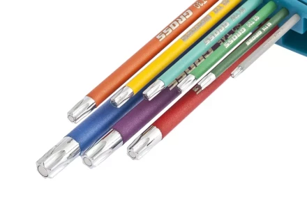 Набор ключей имбусовых TORX-TT T10-T50 магнит S2 экстра-длинные хром/краска 9 шт Gross 16402 купить в Муравленко