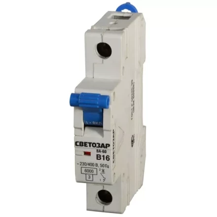 Выключатель автоматический СВЕТОЗАР 1-полюсный, 63 A, &quot;B&quot;, откл. сп. 6 кА, 230 / 400 В SV-49051-63-B купить в Муравленко