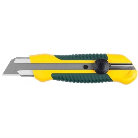 Нож с сегментированным лезвием, KRAFTOOL 09198, двухкомпонентный корпус, механический фиксатор, 25 мм 9198 купить в Муравленко