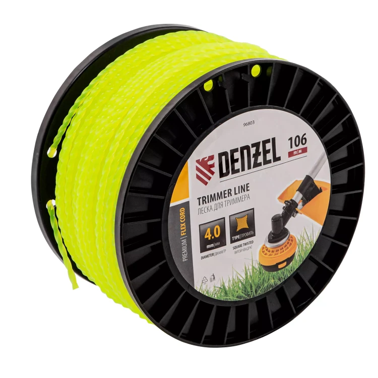 Леска для триммера витой квадрат, 4,0мм х 106м, на DIN катушке FLEX CORD// Denzel 96803 купить в Муравленко