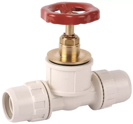 Кран ЗУБР &quot;ШиреФит&quot; запорный в сборе &quot;штуцер с гайкой - кран запорный с маховиком - штуцер с гайкой&quot;, 26мм 51571-26 купить в Муравленко