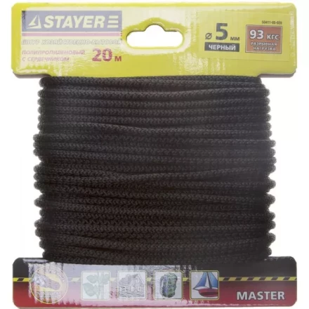 Шнур STAYER &quot;MASTER&quot; хозяйственно-бытовой, полипропиленовый, вязанный, с сердечником, черный, d 5, 20м 50411-05-020 купить в Муравленко