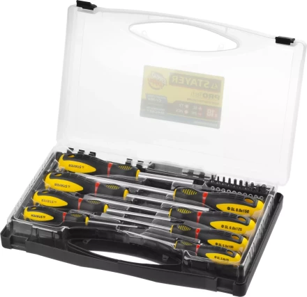 Набор STAYER &quot;PROFESSIONAL&quot; &quot;PROTech&quot;: Отвертки, Cr-Mo, двухком рукоят, отвертки 7шт, отвертка-битодержатель, биты 10шт 25133-H8_z02 купить в Муравленко