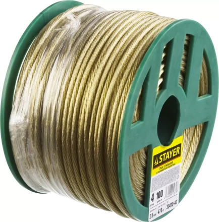 Трос стальной в полимерной оболочке, d=4,0 мм, L=100 м, STAYER Master 30410-40 30410-40 купить в Муравленко