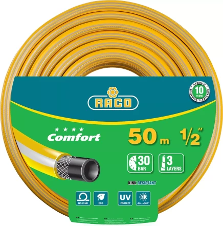 Шланг RACO &quot;COMFORT&quot; поливочный, 30атм., армированный, 3-х слойный, 1/2&quot;х50м 40303-1/2-50 купить в Муравленко