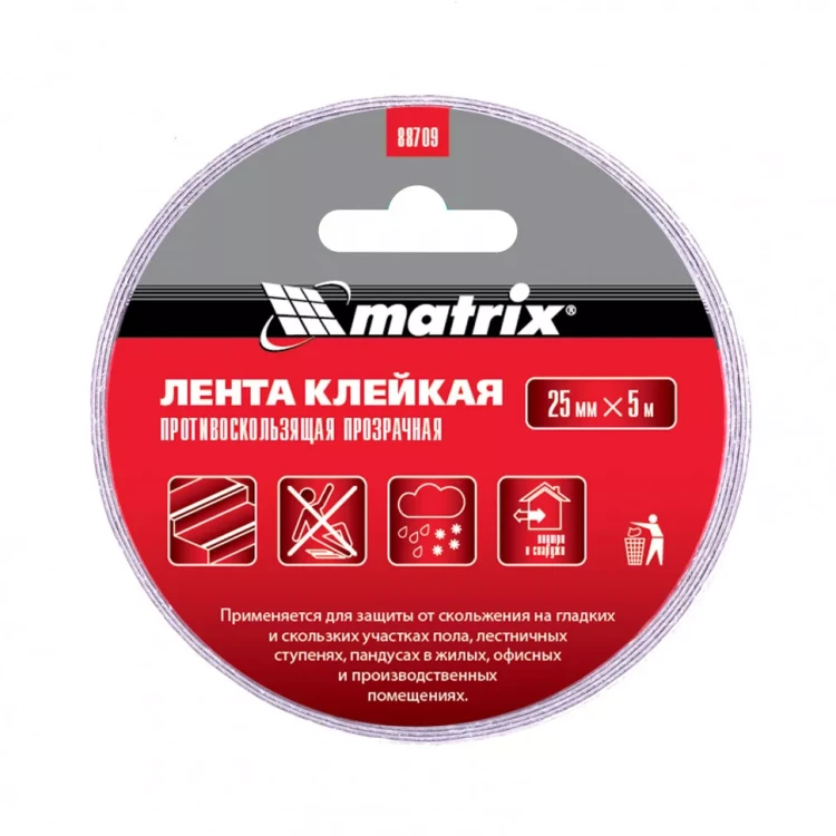Лента клейкая противоскользящая прозрачная 25 мм x 5 м Matrix 88709 купить в Муравленко