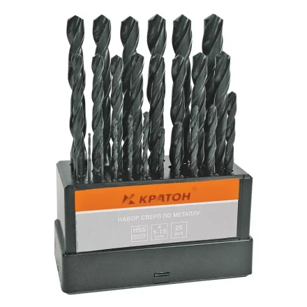 Набор сверл по мет 1,0-13,0 мм 25 шт Кратон 1 05 01 008 купить в Муравленко